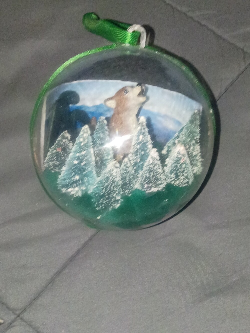 Green Wolf Winter Scene Hanging Ornament - Home Holiday
